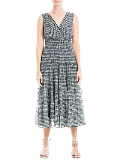 Max Studio Womens Printed Tiered Midi Dress In Grey