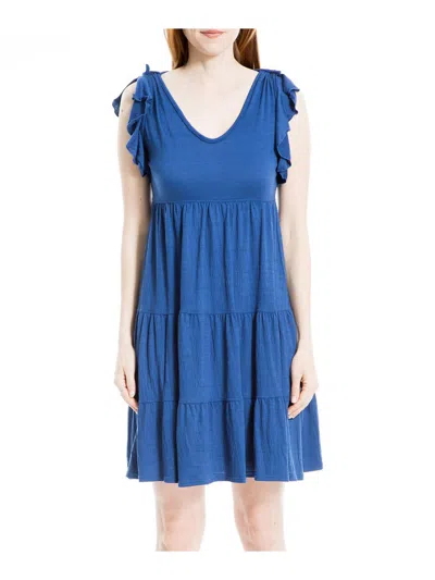 Max Studio Womens Tiered A-line Mini Dress In Blue