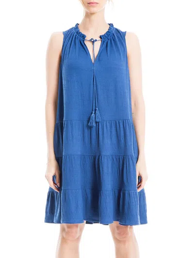 Max Studio Womens Tiered Mini Shift Dress In Blue
