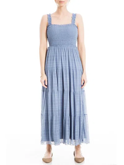 Max Studio Womens Tiered Smocked Midi Dress In Blue