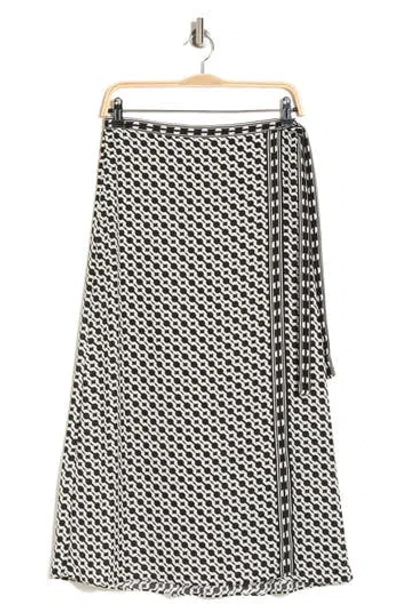 Max Studio Wrap A-line Midi Skirt In Black/ivory Multi