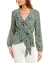 Max Studio Wrap Ruffle Front Top In Green