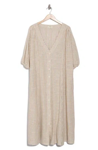 Max Studio Yarn Dye Puff Sleeve Maxi Dress In Beige/off White Awning Stripe