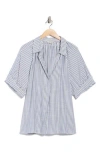 Max Studio Yarn Dye Stripe Short Sleeve Top In Blue