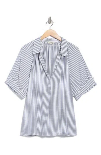 Max Studio Yarn Dye Stripe Short Sleeve Top In Blue
