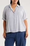 Max Studio Yarn Dye Stripe Short Sleeve Top In Gray