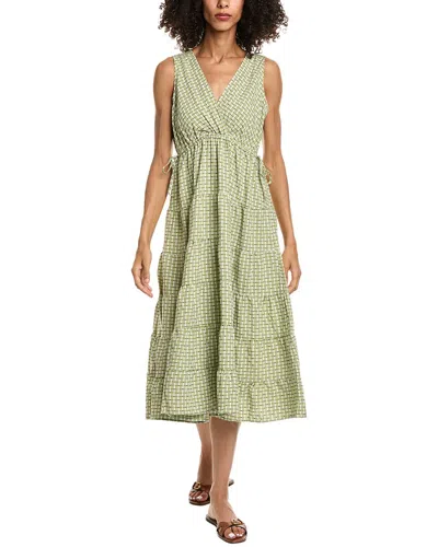 Max Studio Yarn Dye V-neck Tiered Midi Dress In Green
