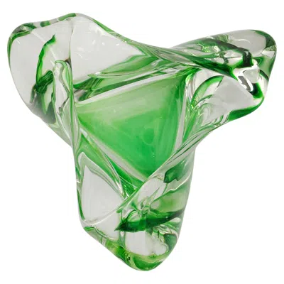 Pre-owned Max Verboeket Handcrafted Triangular Art Glass Dish By , 1960s In Green