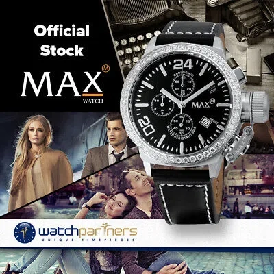 Pre-owned Max Watch The Classic Chrono 5atm Black Cz Dial S/steel Case 36mm Diam 5-503