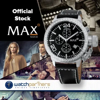 Pre-owned Max Watch The Classic Chrono 5atm Black Cz Dial S/steel Case 42mm Diam 5-418