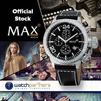 Pre-owned Max Watch The Classic Chrono 5atm Black Cz Dial S/steel Case Diameter 36/42mm