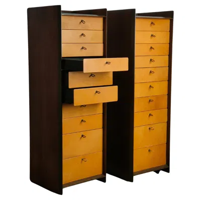 Pre-owned Maxalto 2 Leather And Walnut Artona Chests Of Drawers By Afra & Tobia Scarpa For  In Brown