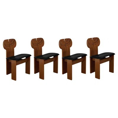 Pre-owned Maxalto Afra & Tobia Scarpa "africa" Chairs For , Black Leather, 1975, Set Of 4