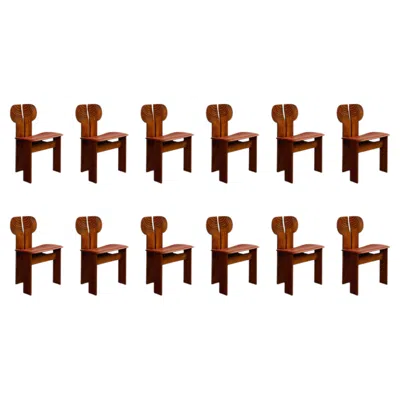 Pre-owned Maxalto Afra & Tobia Scarpa "africa" Dining Chairs For , Reddish Brown, Set Of 12
