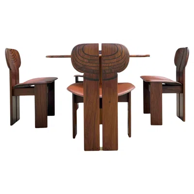Pre-owned Maxalto Afra & Tobia Scarpa Africa Dining Room Set For , 4 Chairs And Table, 1976 In Brown