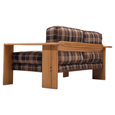 Pre-owned Maxalto Afra & Tobia Scarpa 'artona' Sofa In Elm And Checked Fabric In Brown