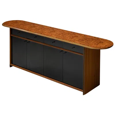 Pre-owned Maxalto Afra & Tobia Scarpa For  'artona' Sideboard In Black Leather And Walnut