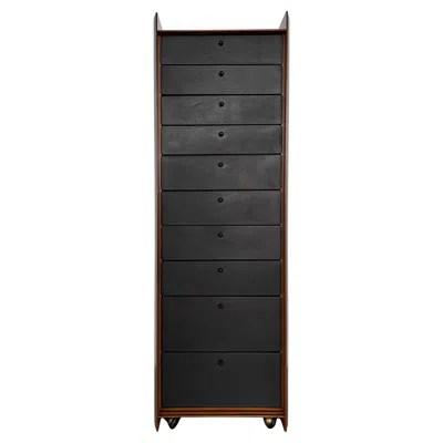 Pre-owned Maxalto Afra & Tobia Scarpa For  Midcentury Wood Leather Chest Drawer Italy 1970s In Brown