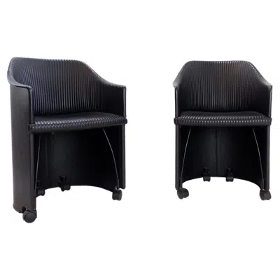 Pre-owned Maxalto Pair Of Artona Armchairs In Black Leather By Afra And Tobia Scarpa For