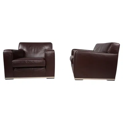 Pre-owned Maxalto Set Of 2 B&b Italia  Apta Imprimatur Leather Armchairs By Antonio Citteri In Black