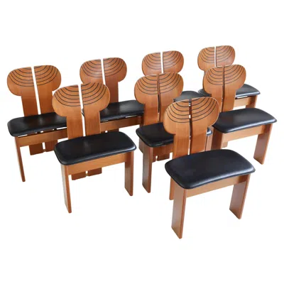Pre-owned Maxalto Set Of Eight Africa Dining Chairs By Afra & Tobia Scarpa By  1980s In Brown