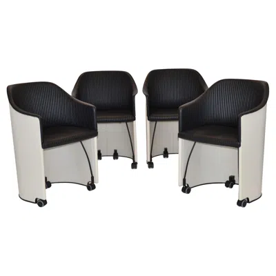 Pre-owned Maxalto Set Of Four Artona Leather Armchairs By Afra & Tobia Scarpa For , Italy In Brown