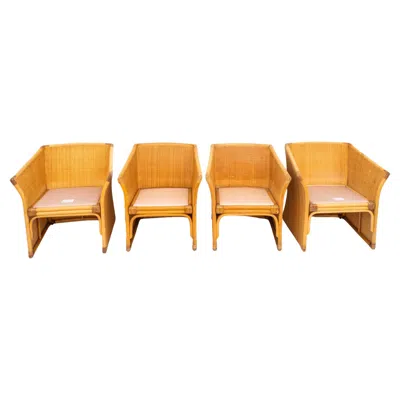 Pre-owned Maxalto Set Of Four Wicker Armchairs, B&b By , Late 1970s In Brown