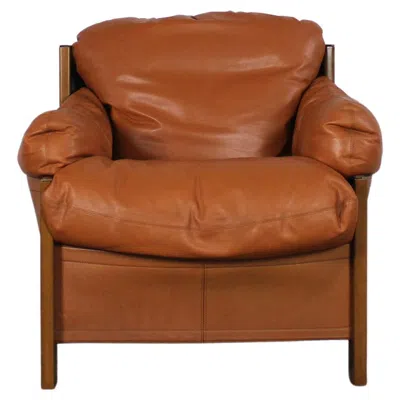 Pre-owned Maxalto Tobia & Afra Scarpa Armchair In Wood And Padded Leather By  1975 In Brown