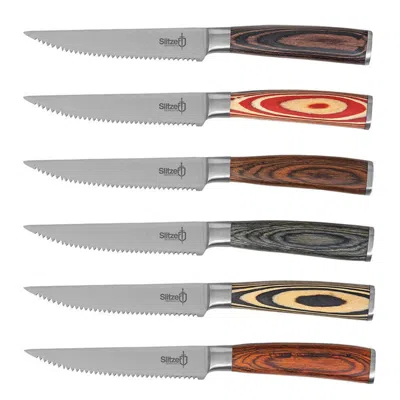 Maxam Ctsz6pw 9 In. Slitzer Steak Knife Set With Wood Handles, Stainless Steel - 6 Piece