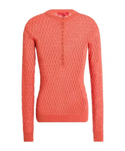 Maxco. Button Neck Sweater In Red