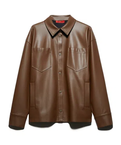 Maxco. Coated-jersey Shacket In Brown