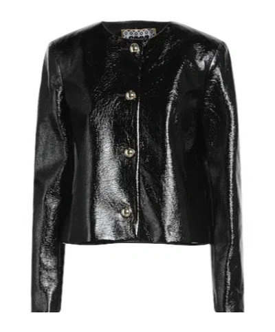 Maxco. Crew Neck Leather Jacket In Black