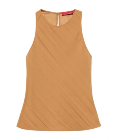 Maxco. Crinkled Envers-satin Top In Orange