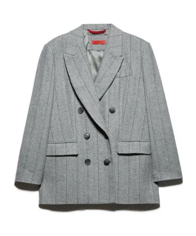 Maxco. Double-breasted Flannel Suit Jacket In Gray