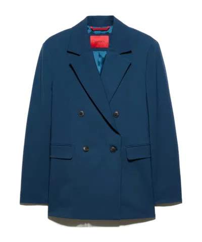 Maxco. Double-breasted Gabardine Blazer In Blue
