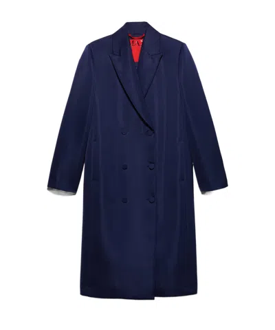 Maxco. Double-breasted Satin Coat In Blue