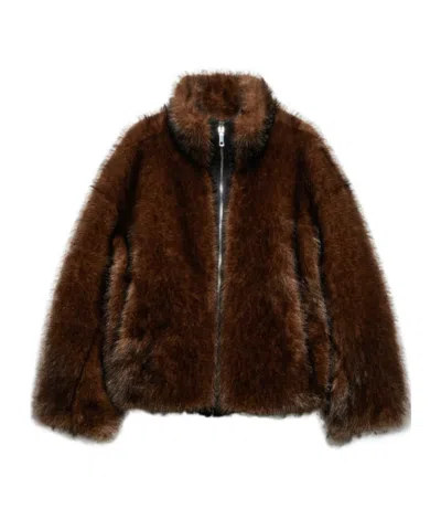 Maxco. Double-sided Plush Coat In Brown
