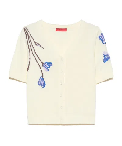 Maxco. Floral Embroidered Cardigan In White