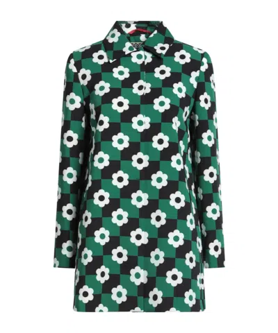 Maxco. Floral Printed Long Trench Coat In Green