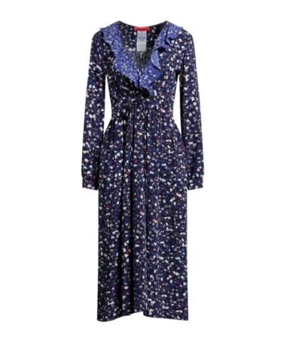Maxco. Floralprint Crepe Dress In Blue