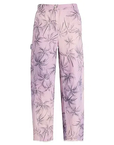 Maxco. High-waisted Casual Pants With Hawaiian Print In Pink