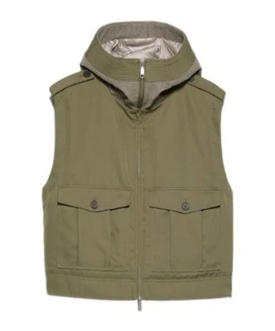 Maxco. Hooded Gabardine Gilet In Green