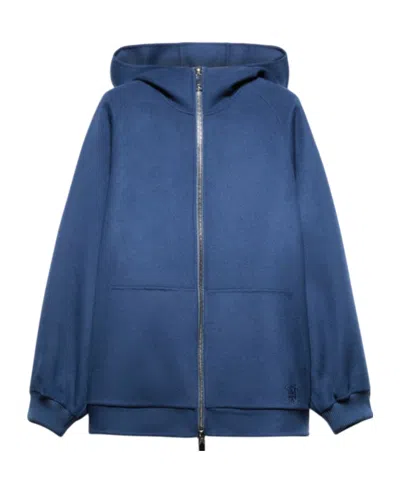 Maxco. Hooded Wool And Cashmere Coat In Blue