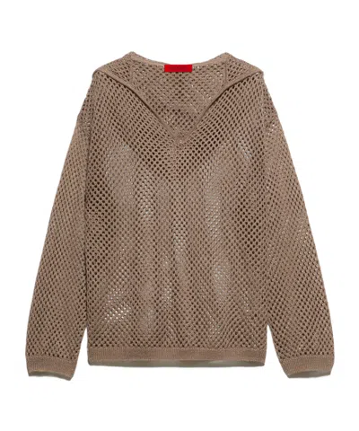 Maxco. Knitted Mesh Hoodie In Brown