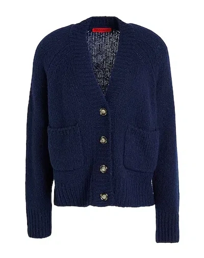 Maxco. Medium Thickness Solid Color Knitted Cardigan In Blue