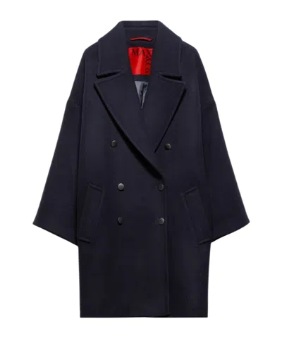 Maxco. Oversized Wool Blend Coat In Blue