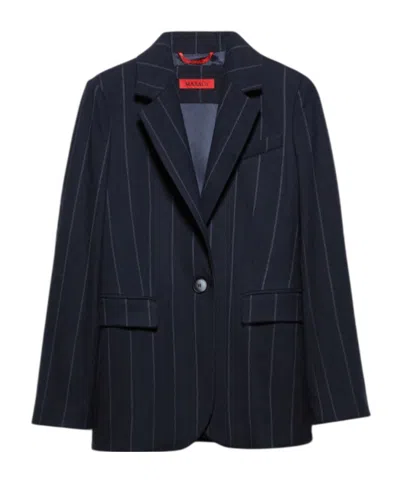 Maxco. Pinstripe Flannel Suit Jacket In Black