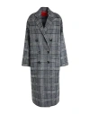 Maxco. Plaid Lapel Double-breasted Coat In Gray