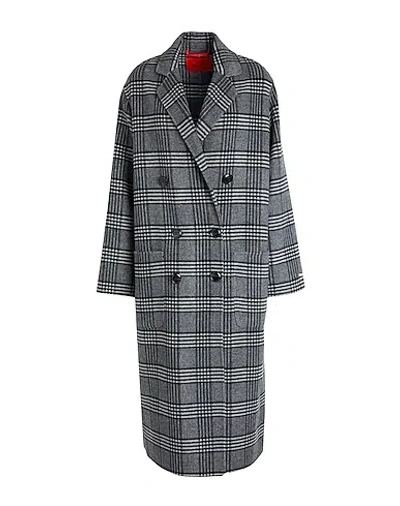 Maxco. Plaid Lapel Double-breasted Coat In Gray