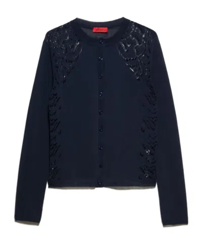 Maxco. Pointelle-knit Cotton Cardigan In Blue